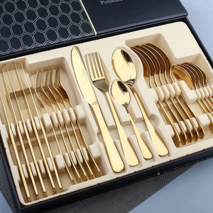 Factory Wholesale 24 Pcs Stainless Steel Gold Cutlery Set, Include Knife Fork Spoon Flatware Set Sliverware Set Service for 6