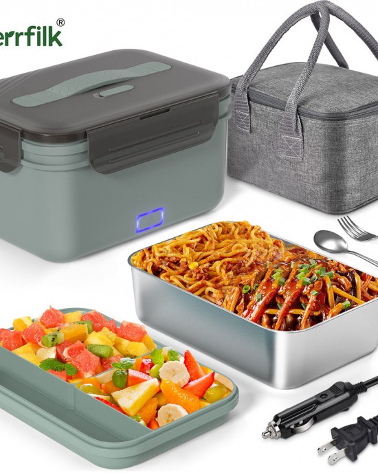 Herrfilk Multi Functional Heated Insulated Lunch Bento Box Portable BPA Free Plastic Food Warmer Container Electric Lunch Box