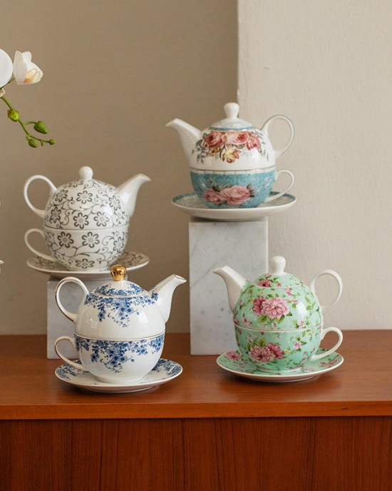 tea pot set ceramic white ceramic tea pot set with flower design one person tea pot with new design