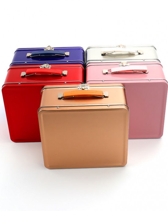 Kids Vintage Tin Retro Lunch Boxes with Handle Lock N-Lock School Metal Lunchboxes