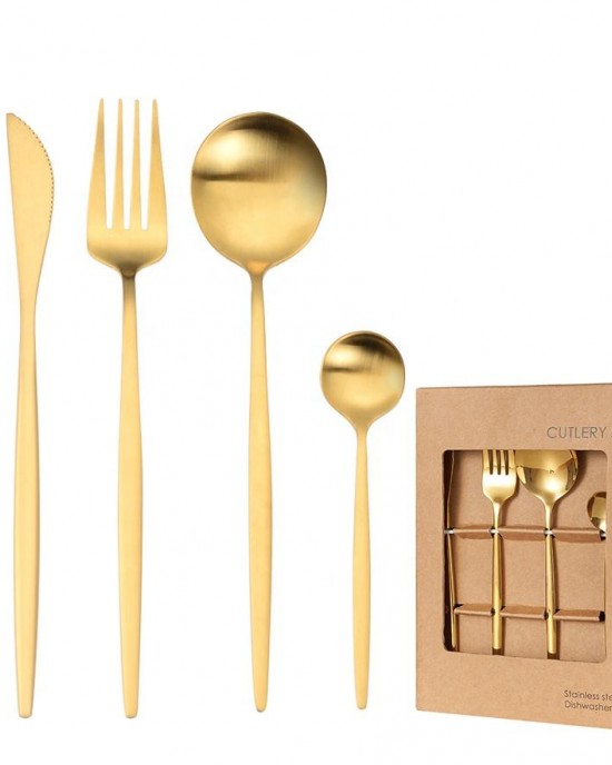 High Quality Stainless Steel 304 Gold Flatware, Matte Gold Spoon Fork Knife Cutlery Set