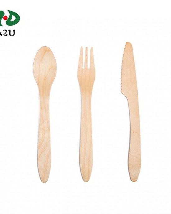 Restaurant Knife Fork Spoon Eco Friendly Degradable Disposable Wooden Cutlery Set