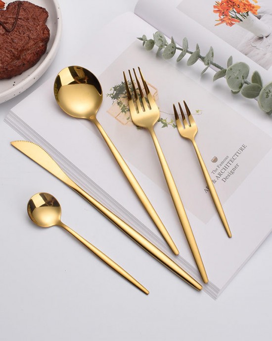 Portuguese Cutlery Stainless Steel Forks Spoons and Knives Gold Flatware Set Wedding