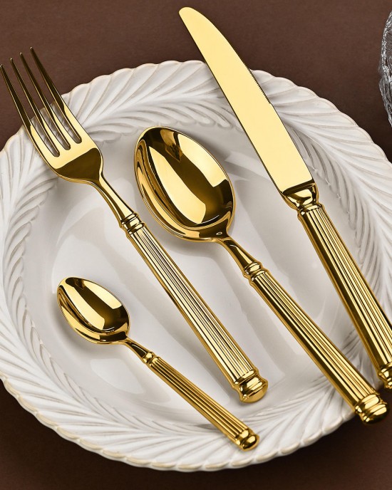 Premium Gold Silver Roman Column Stainless Steel Fork Spoon Knife Set for Wedding and Banquet