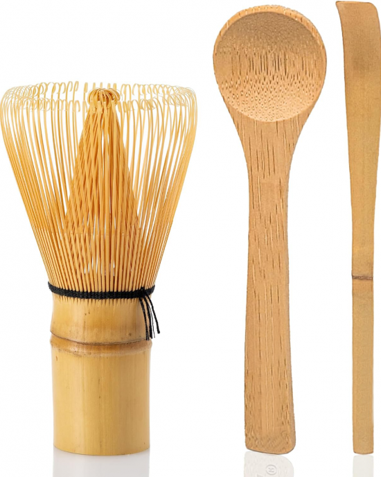 Bamboo Matcha Whisk Set with Bamboo Spoon and Hooked Scoop (Chashaku) Set Durable Matcha bamboo brush for Matcha Tea