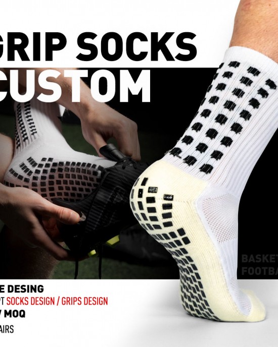 Grip Socks Custom Logo Athletic Men Sport Crew Grip Socks Anti Slip Football Grip Soccer Socks