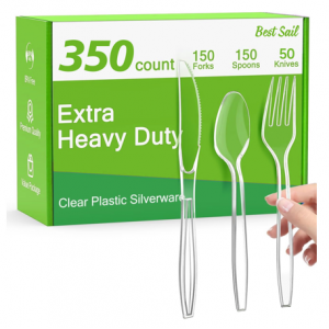 Extra Heavy Duty Clear Plastic Silverware Forks Spoons Knives BPA-Free Disposable Plastic Utensils Set Cutlery Set Plasticware