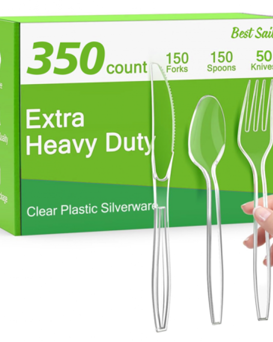 Extra Heavy Duty Clear Plastic Silverware Forks Spoons Knives BPA-Free Disposable Plastic Utensils Set Cutlery Set Plasticware