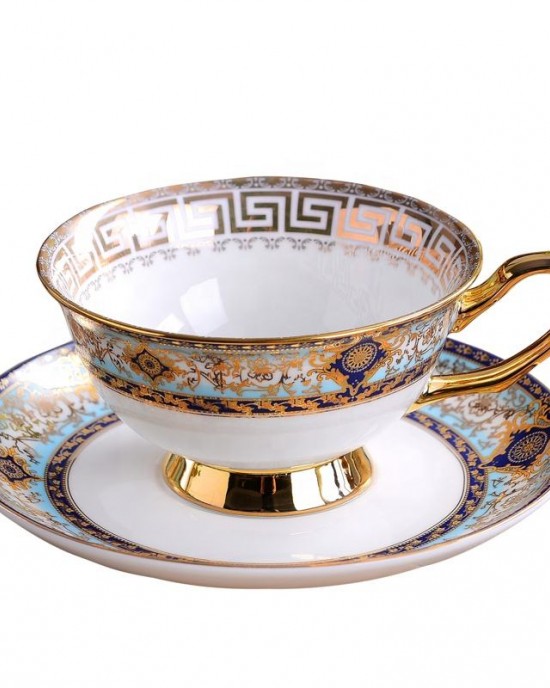 Vintage ceramic tea cup and saucer porcelain golden coffee cups with dish bone china tea cup set 200ml