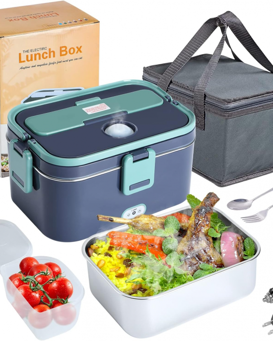 Electric Lunch Box 60W 12V 24V 110V Food Heated 1.8L Capacity Portable FoodJar for Car/Truck/Home Self Heating Box with 1.8L