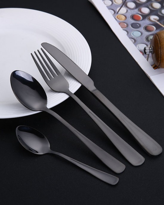 Bulk Stainless Steel Knife Fork Spoon 24pcs Cutlery Matte Black Reusable Flatware Sets