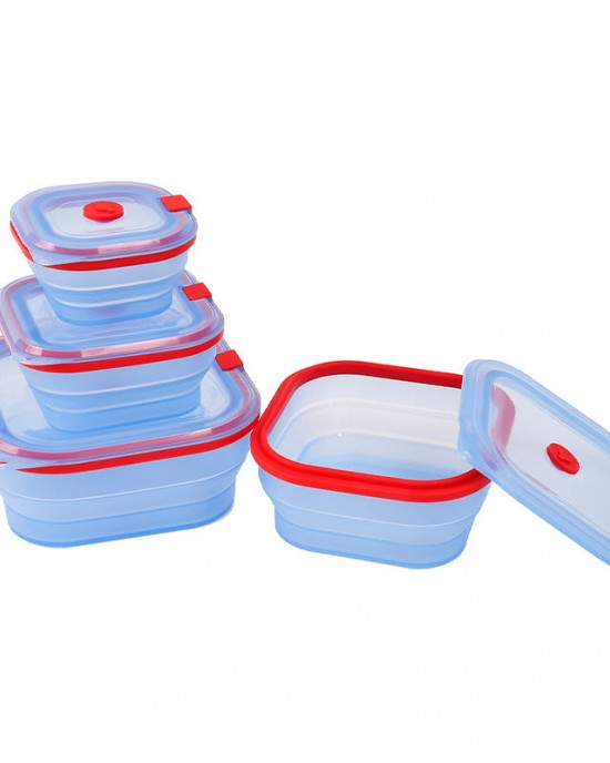 Collapsible Pure Premium Silicone Lunch Box Containers Folding Food Storage Bowls Set of 4 with Airtight Lids for Snacks Fruit