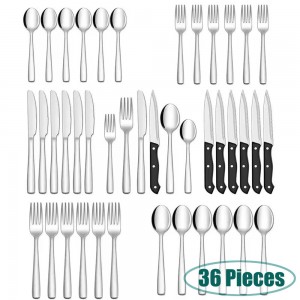 Hot Sell 36 Pieces Steak Knife Spoon Forks Set Wedding Besteck Silverware Set Mirror Polish Flatware Stainless Steel Cutlery Set