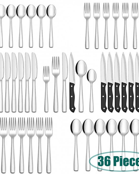 Hot Sell 36 Pieces Steak Knife Spoon Forks Set Wedding Besteck Silverware Set Mirror Polish Flatware Stainless Steel Cutlery Set