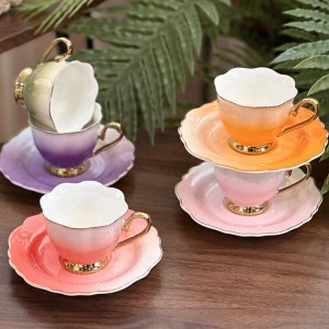 90ml/220ml Colorful Tea Cups Set Of 12 Pieces Ceramic Porcelain Fine China Espresso Coffee Tea Cups And Saucers Set