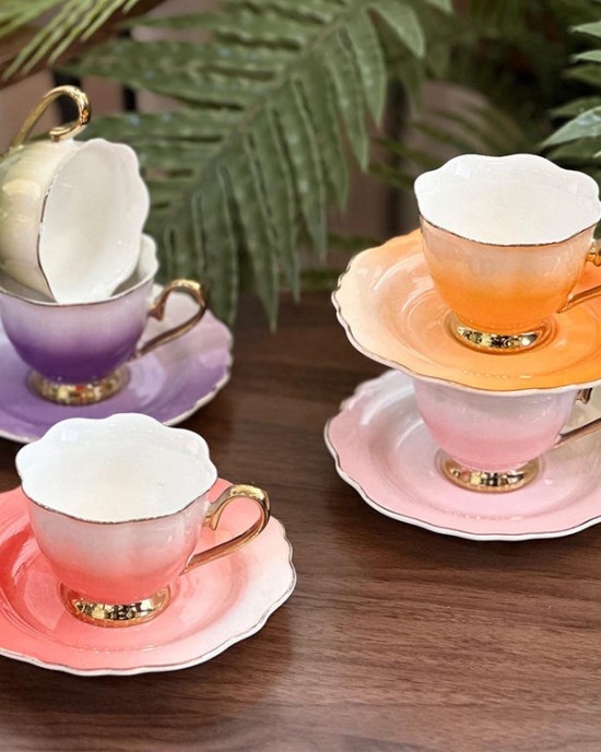 90ml/220ml Colorful Tea Cups Set Of 12 Pieces Ceramic Porcelain Fine China Espresso Coffee Tea Cups And Saucers Set